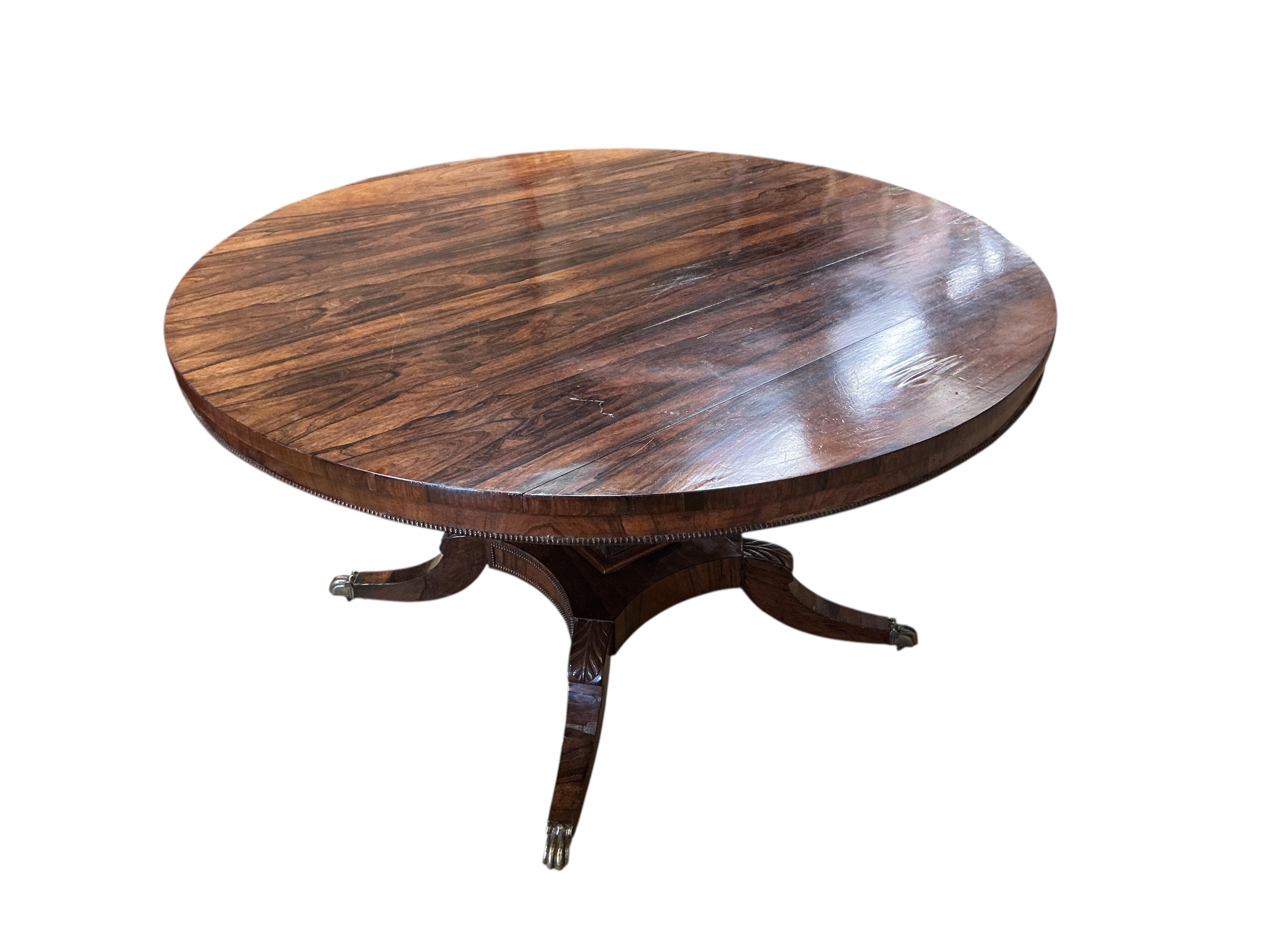 A Regency circular rosewood tilt top breakfast table, diameter 122cm, height 70cm